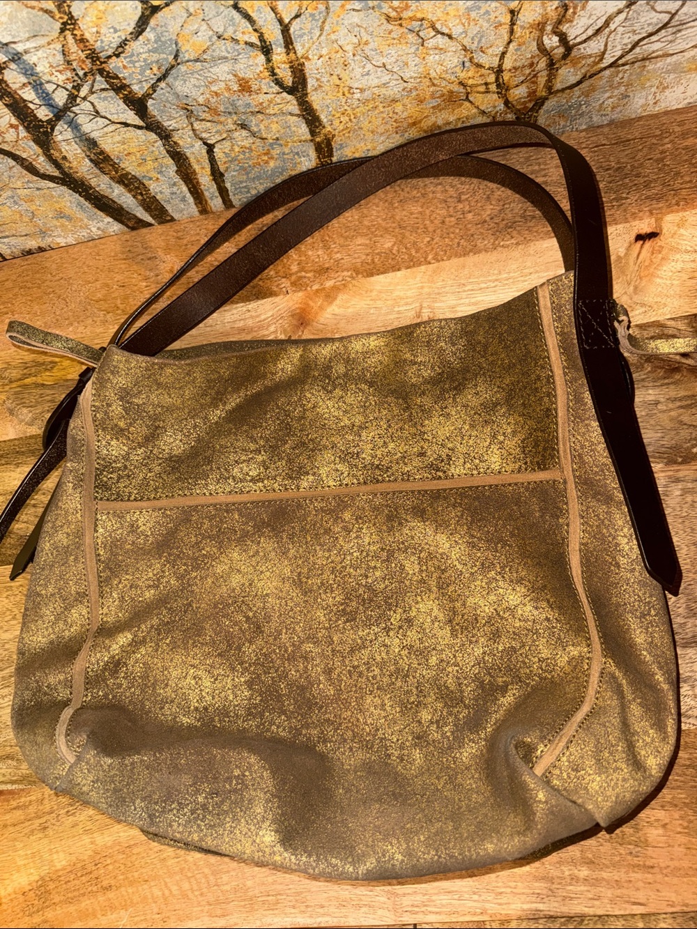 Anthropologie Holding Horses Large Bronze Metallic Leather Shoulder/Hobo/Tote